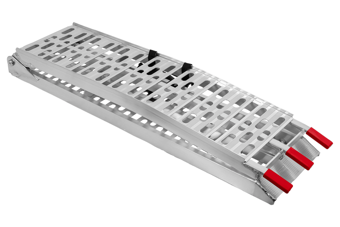 UNITRAILER ALR003 zložljive aluminijaste rampe za prikolice 221 cm 680 kg s pasom in opornikom, komplet 2 kosov